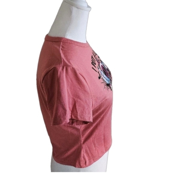 Upcycled Pink Coral Crop Top Graphic Tee Size Large - Picture 6 of 17
